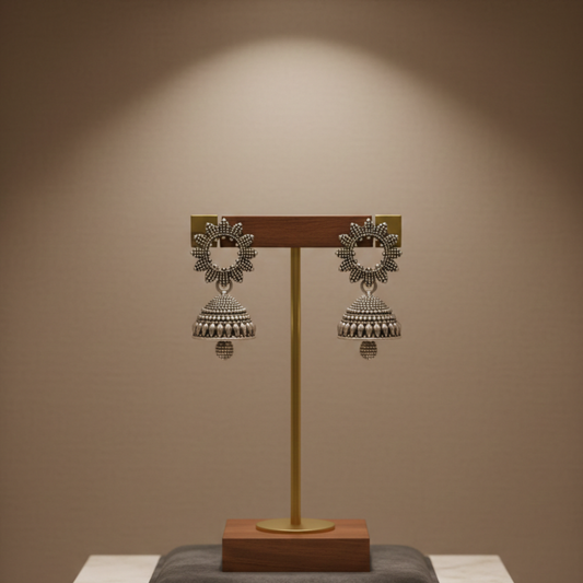 Oxidized Silver Floral Jhumki Earrings for Women | Traditional Dome Jhumka | Ethnic Statement Jewelry | Lightweight Daily & Festive Wear