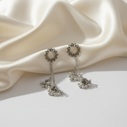 Oxidized Silver Floral Drop Jhumki Earrings for Women | Traditional Ethnic Dangling Jhumkas | Lightweight Statement Jewelry