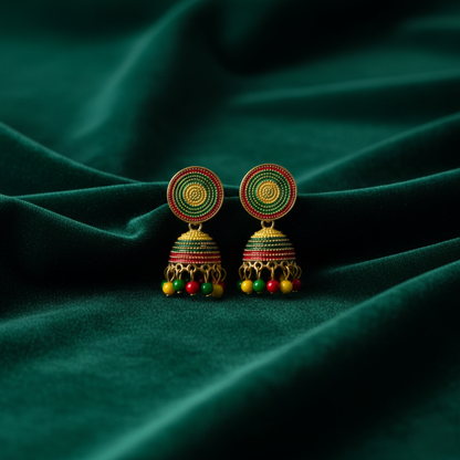 Multicolor Handcrafted Jhumki Earrings with Beaded Detailing – Traditional Indian Ethnic Jewelry