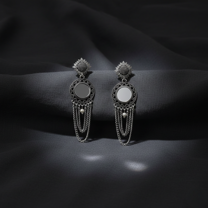 Oxidised Silver Mirror Jhumki Earrings for Women | Handmade Ethnic Statement Jewelry