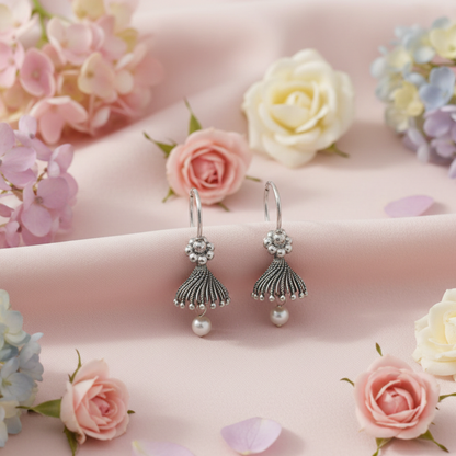 Oxidized Silver Pearl Drop Jhumki Earrings | Handcrafted Traditional Indian Jewelry