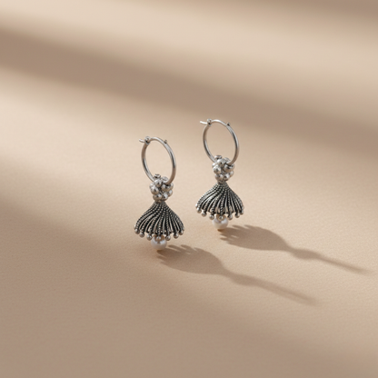 Oxidized Silver Pearl Drop Jhumki Earrings | Handcrafted Traditional Indian Jewelry