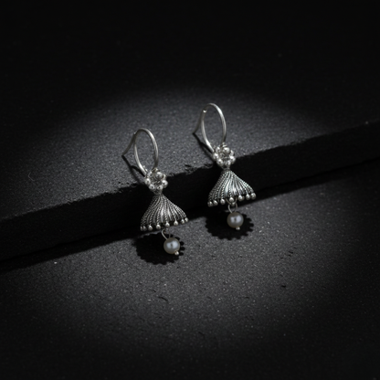 Oxidized Silver Pearl Drop Jhumki Earrings | Handcrafted Traditional Indian Jewelry