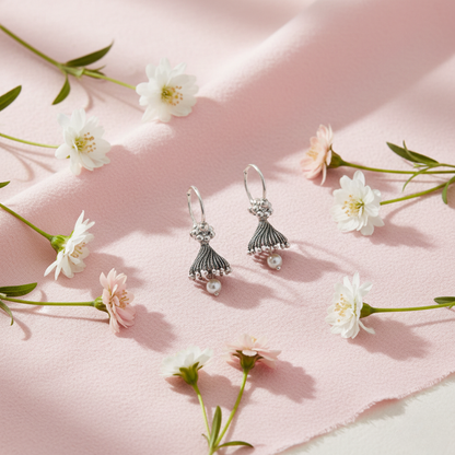 Oxidized Silver Pearl Drop Jhumki Earrings | Handcrafted Traditional Indian Jewelry