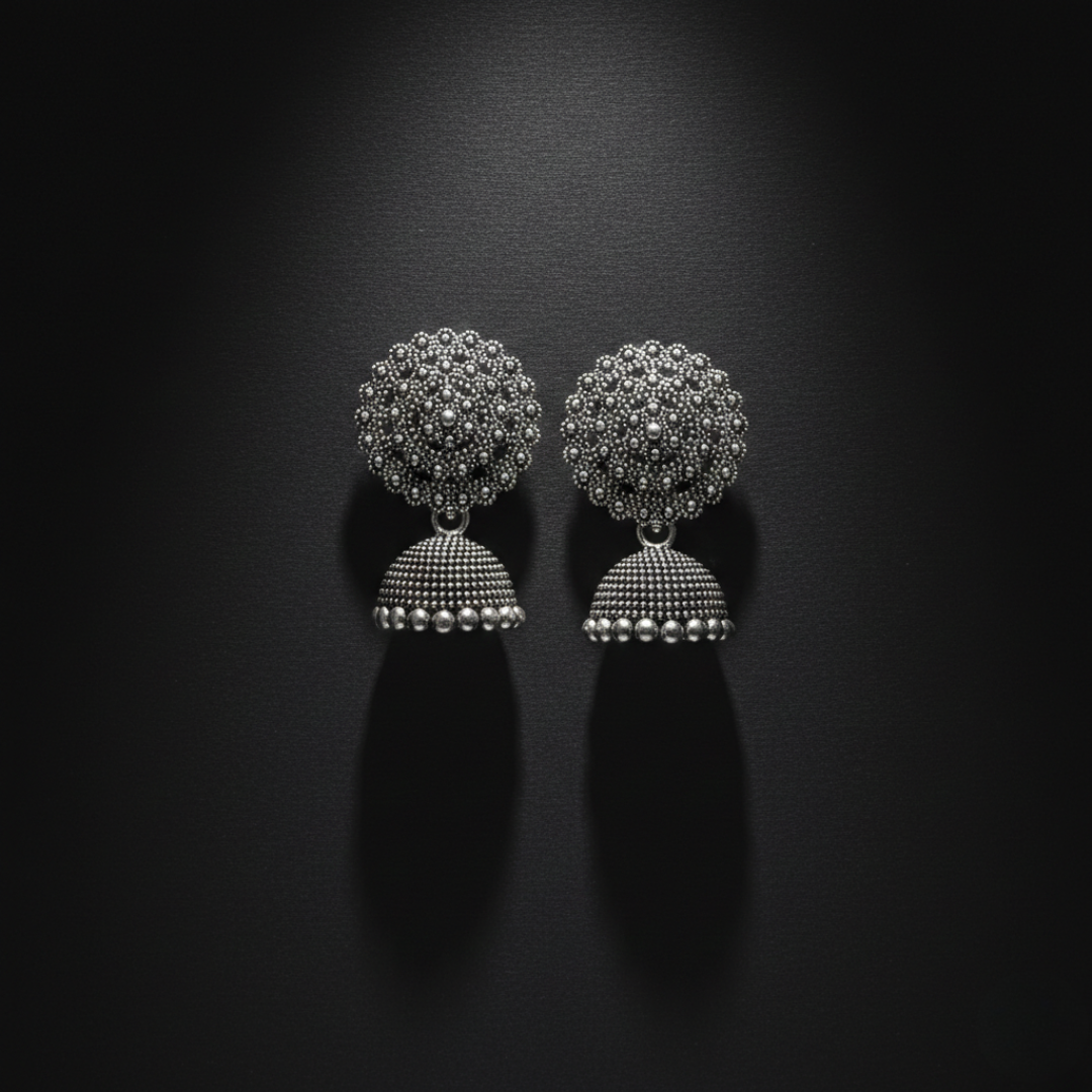 Oxidized Silver Leaf Design Jhumki Earrings for Women | Traditional Dome Jhumka | Ethnic Statement Jewelry for Festive & Daily Wear