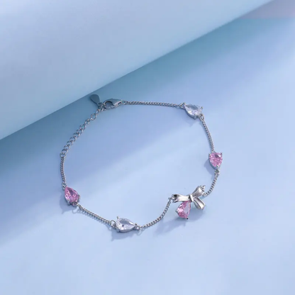 Silver & Pink Chain With Pink & Clear Teardrop Stones Bracelet