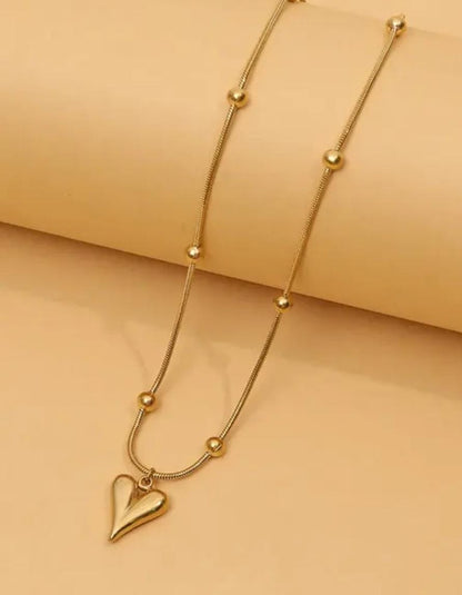 Gold Plated Korean Style Heart Pendant Necklace For Women & Girls