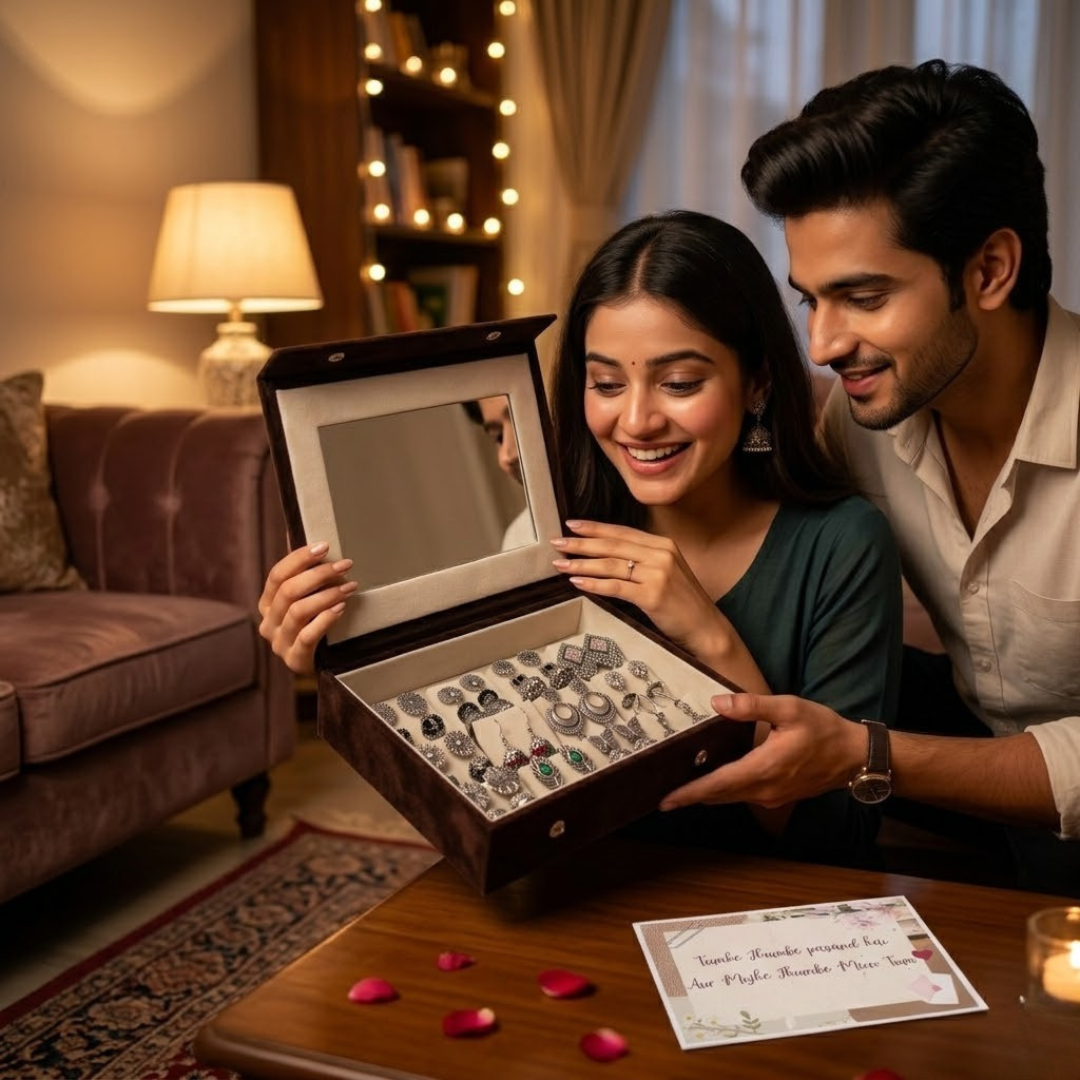 Premium Jewelry Organizer Box with Oxidized Earrings Set – Elegant Gift Collection for Women