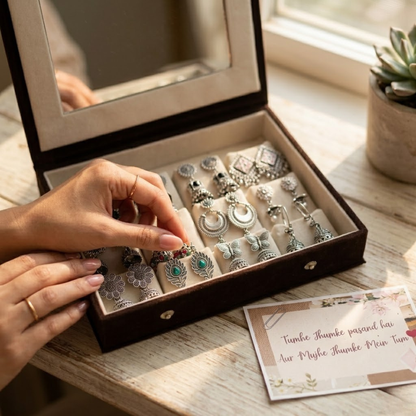 Premium Jewelry Organizer Box with Oxidized Earrings Set – Elegant Gift Collection for Women