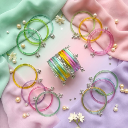 Multicolor Jelly Bangles & Silver Kashmiri Charm Bangles Set – 12 Pieces