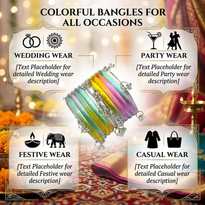 Multicolor Jelly Bangles & Silver Kashmiri Charm Bangles Set – 12 Pieces