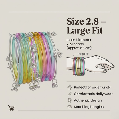 Multicolor Jelly Bangles & Silver Kashmiri Charm Bangles Set – 12 Pieces