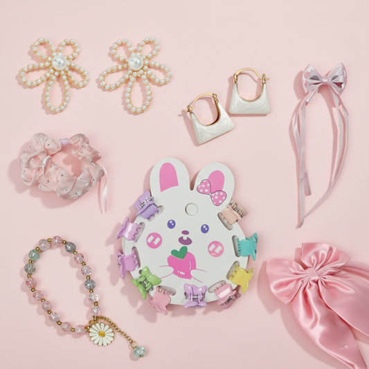 Girls Premium Accessory Gift Hamper – Hair Clips, Pearl Earrings, Bow Set, Scrunchie & Bracelet | Cute Pastel Fashion Kit