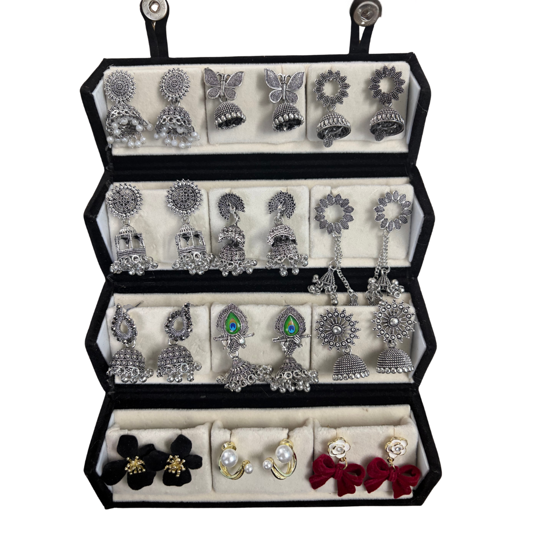 Multi-Design Oxidised Silver Jhumka & Stud Earrings Set for Women