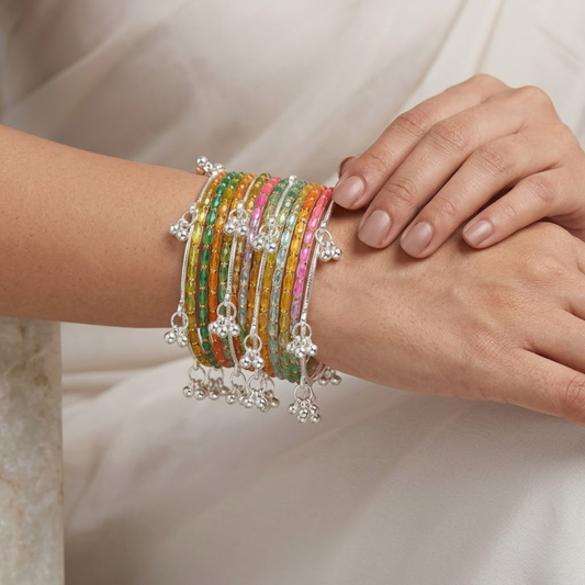 Multicolor & Ghunghroo Bangle Set for Women – 16 & 32 Pieces Combo | Colorful Stack Bangles | Sizes 2.4, 2.6, 2.8 | Ethnic Wear for Wedding & Festiva