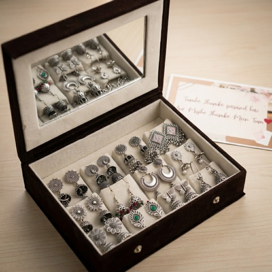 Premium Jewelry Organizer Box with Oxidized Earrings Set – Elegant Gift Collection for Women