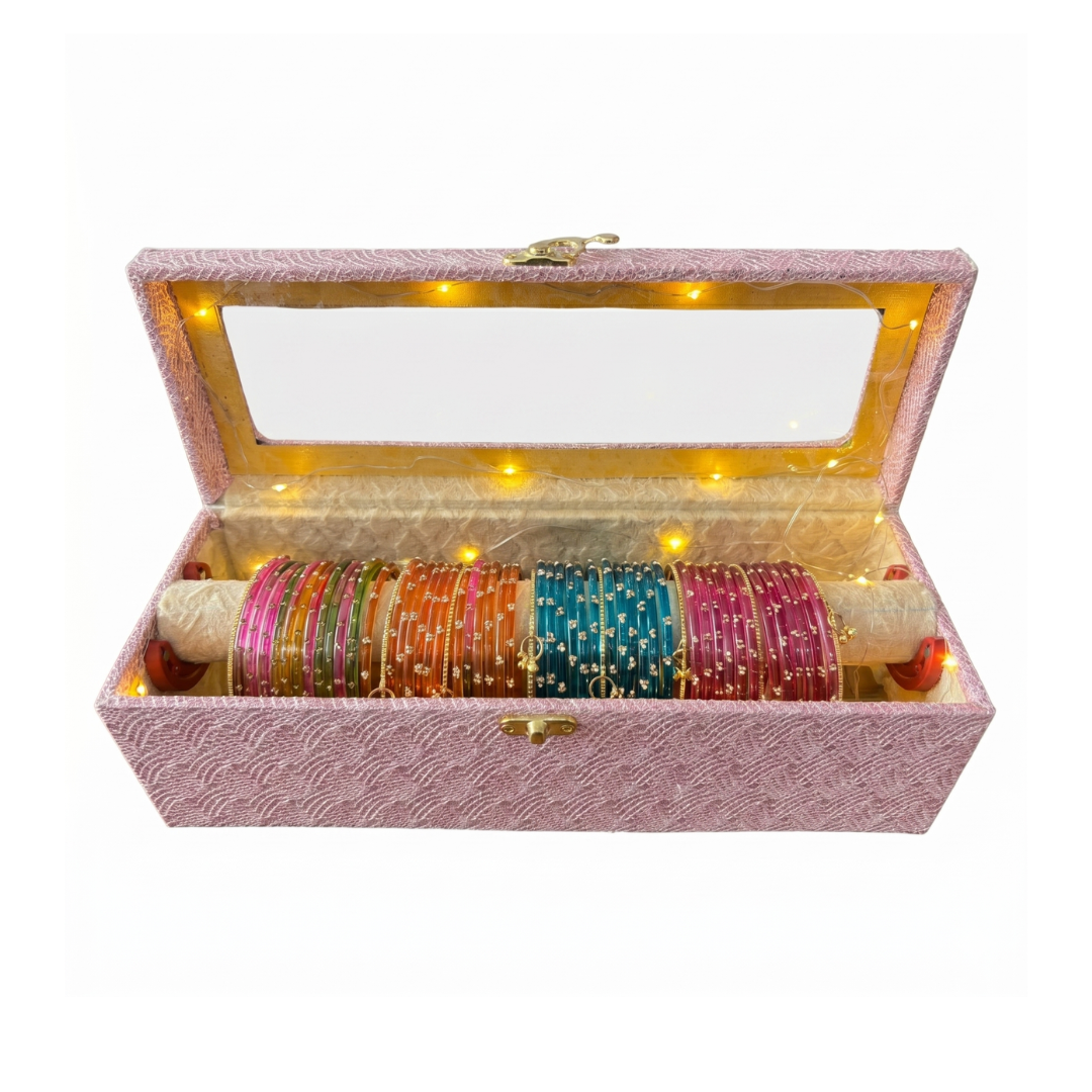 LED Bangle Storage Box with Multicolor Bangles Set – Premium Jewelry Organizer Case with Light, Wedding & Festive Gift Combo for Women