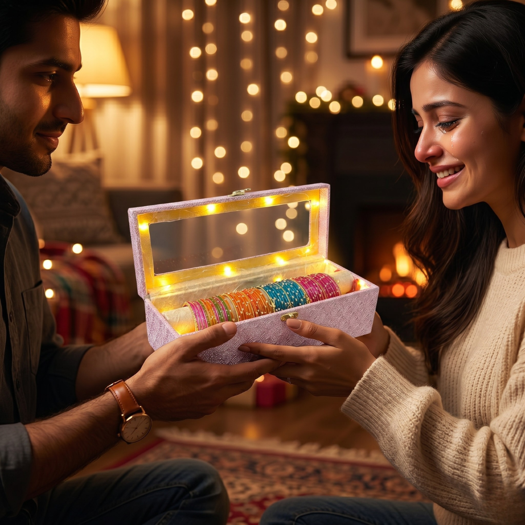 LED Bangle Storage Box with Multicolor Bangles Set – Premium Jewelry Organizer Case with Light, Wedding & Festive Gift Combo for Women