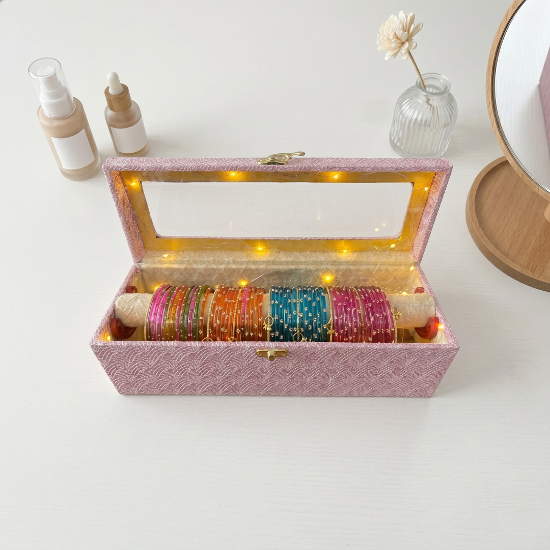 LED Bangle Storage Box with Multicolor Bangles Set – Premium Jewelry Organizer Case with Light, Wedding & Festive Gift Combo for Women