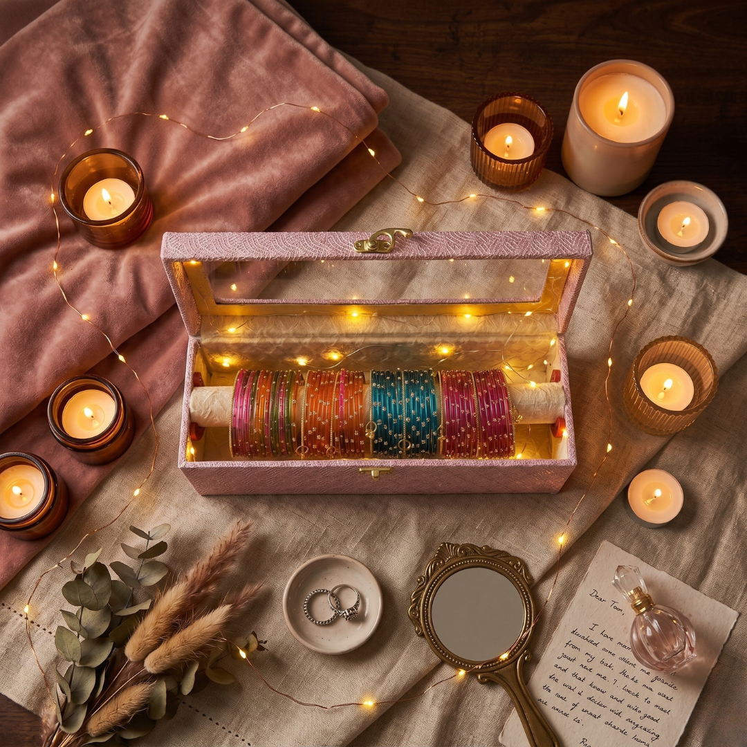 LED Bangle Storage Box with Multicolor Bangles Set – Premium Jewelry Organizer Case with Light, Wedding & Festive Gift Combo for Women