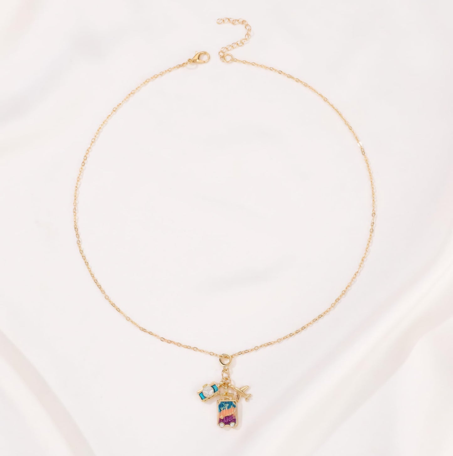 Gold Plated Travel-Themed Pendant Necklace For Women & Girls