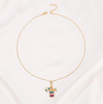 Gold Plated Travel-Themed Pendant Necklace For Women & Girls