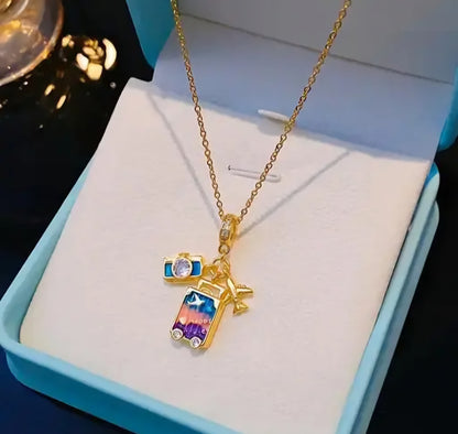 Gold Plated Travel-Themed Pendant Necklace For Women & Girls