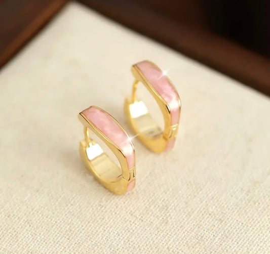 Golden & Pink Trendy Korean Hoop Earrings For Girls & Women