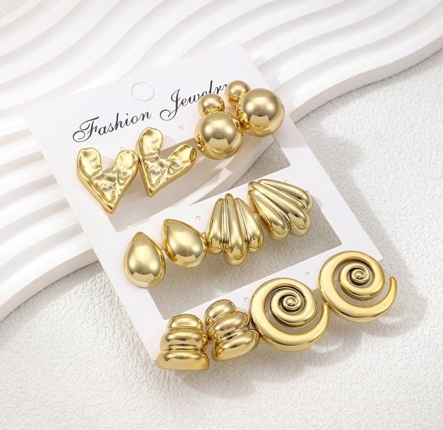 Golden Stud Earrings Set For Women & Girls