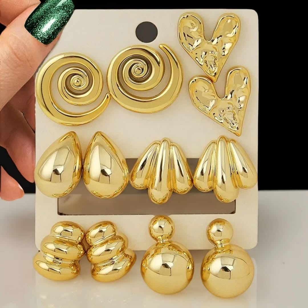 Golden Stud Earrings Set For Women & Girls