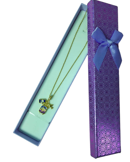 Gold-Tone Pendant Necklace With Crystal Travel Suitcase, Aeroplane & Camera Charms & Gift Box