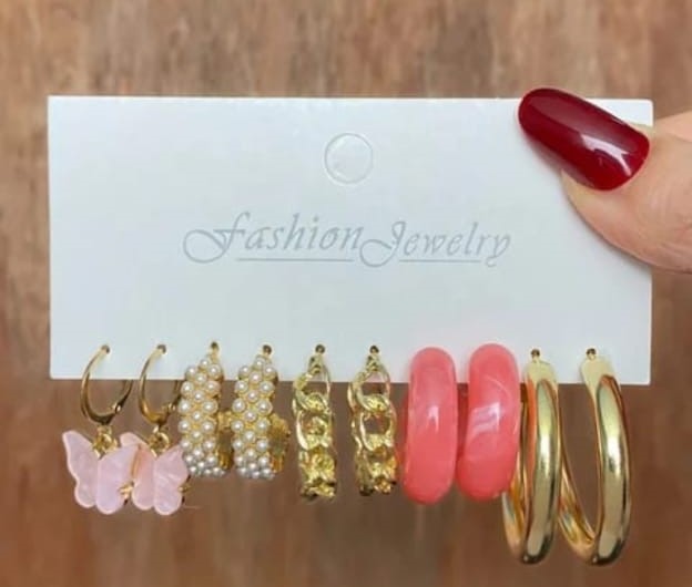 Multicolor Trendy Hoop & Stud Earrings Set For Women & Girls (Pack Of 5 Pairs)