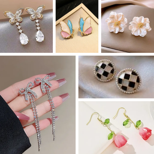 Trendy Korean Style Earrings Combo Set of 6 | Cute & Elegant Designs for Girls & Women | Floral, Bow, Drop & More