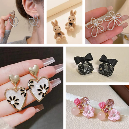 Earrings Combo Set of 6 | Heart, Floral, Bunny & Bow Studs for Girls & Women | Cute Korean-Style Daily Wear Pack