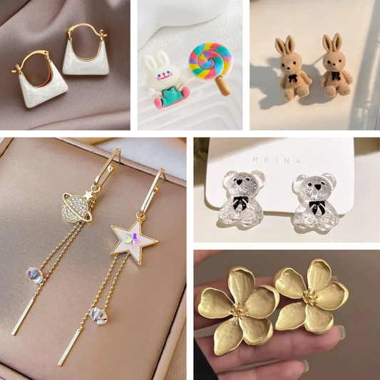 Trendy Funky & Cute Earrings Combo Set | 6 Pair Lightweight Earrings for Girls | Kawaii, Floral, Bear & Star Styles