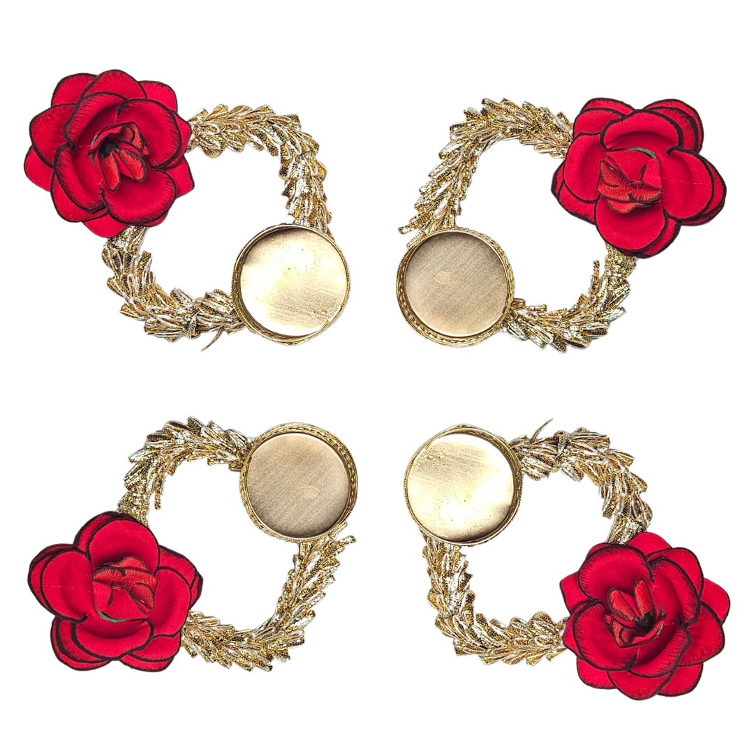Golden Decorative Diya Set with Red Rose Design for Festive & Home Décor – Set of 2, 4, 6