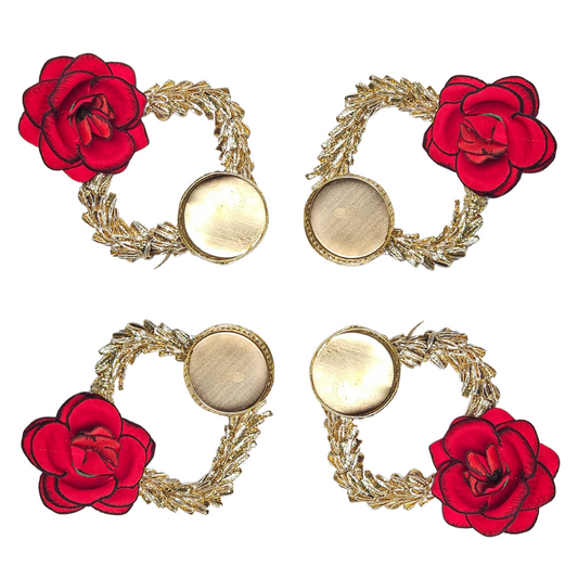 Golden Decorative Diya Set with Red Rose Design for Festive & Home Décor – Set of 2, 4, 6