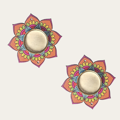 Orange Floral Tealight Holder Diya Set of 2 & 4 | Decorative Candle Holders for Festivals