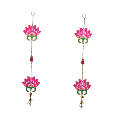 Lotus Hanging Toran with Golden Bells for Home & Festival Decoration (Set of 2)