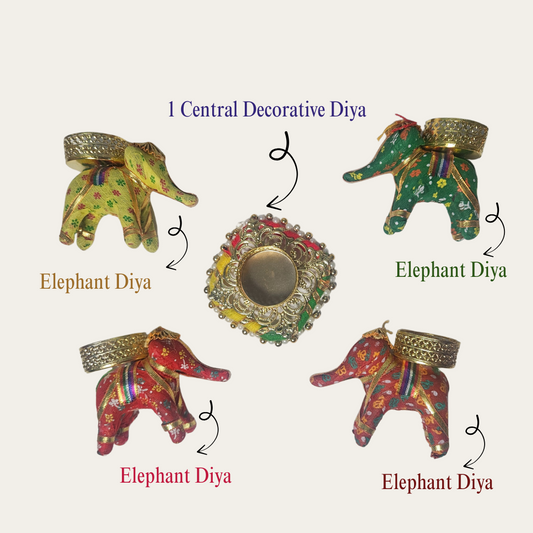 Set of 4 Decorative Elephant Candle Holders with Central Tealight Holder | Festive Home Decor