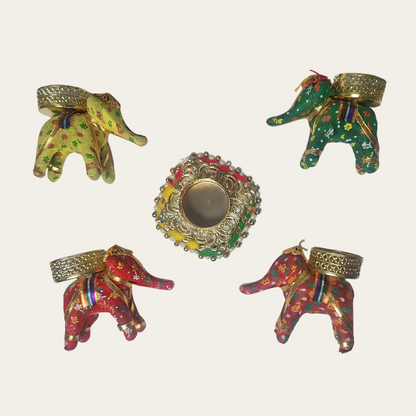 Set of 4 Decorative Elephant Candle Holders with Central Tealight Holder | Festive Home Decor