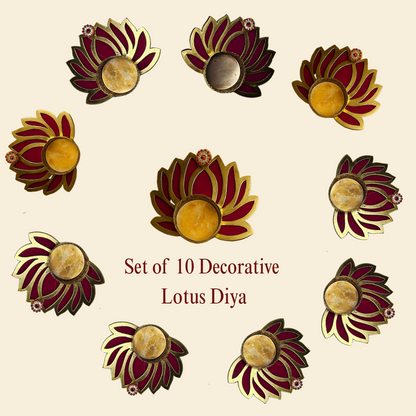 Lotus Design Decorative Diya Set for Home & Festive Decoration (Set of 2/4/6/10)