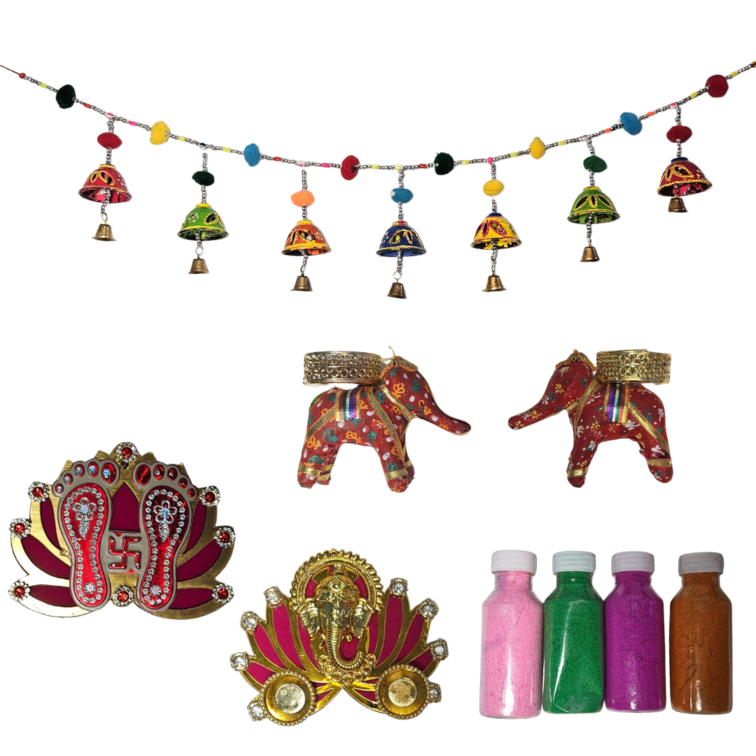 Festive Diwali Decoration Combo with Toran, Elephant Diya Holders, Ganesh Décor & Rangoli