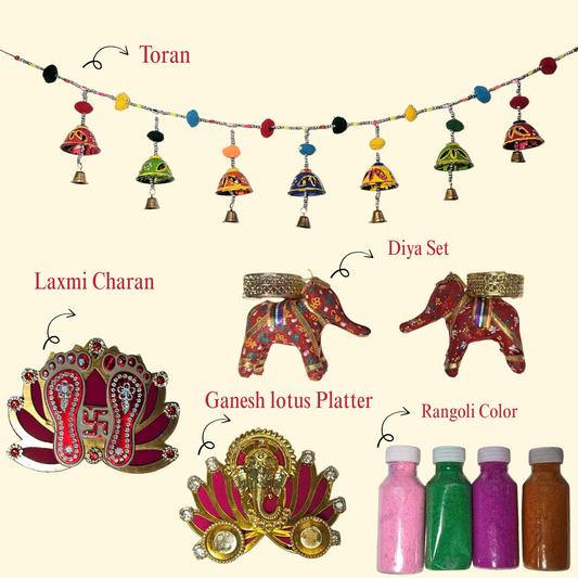 Festive Diwali Decoration Combo with Toran, Elephant Diya Holders, Ganesh Décor & Rangoli