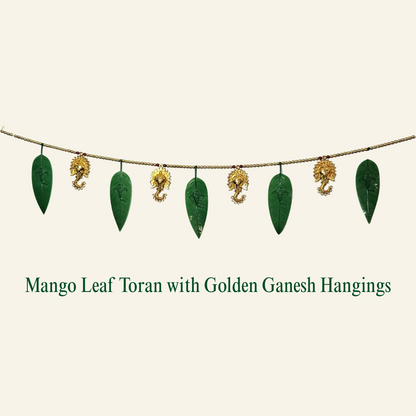 Mango Leaf Toran with Golden Ganesh Hangings for Festive Decoration