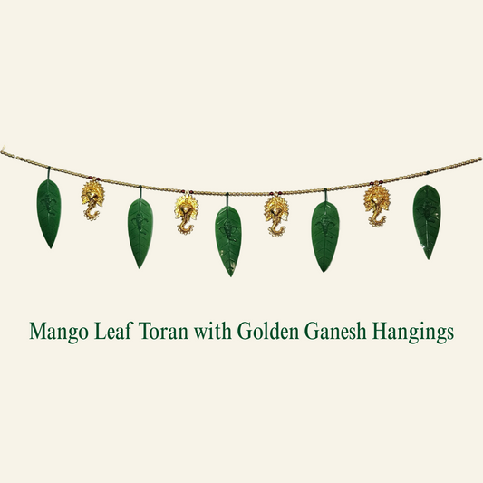 Mango Leaf Toran with Golden Ganesh Hangings for Festive Decoration