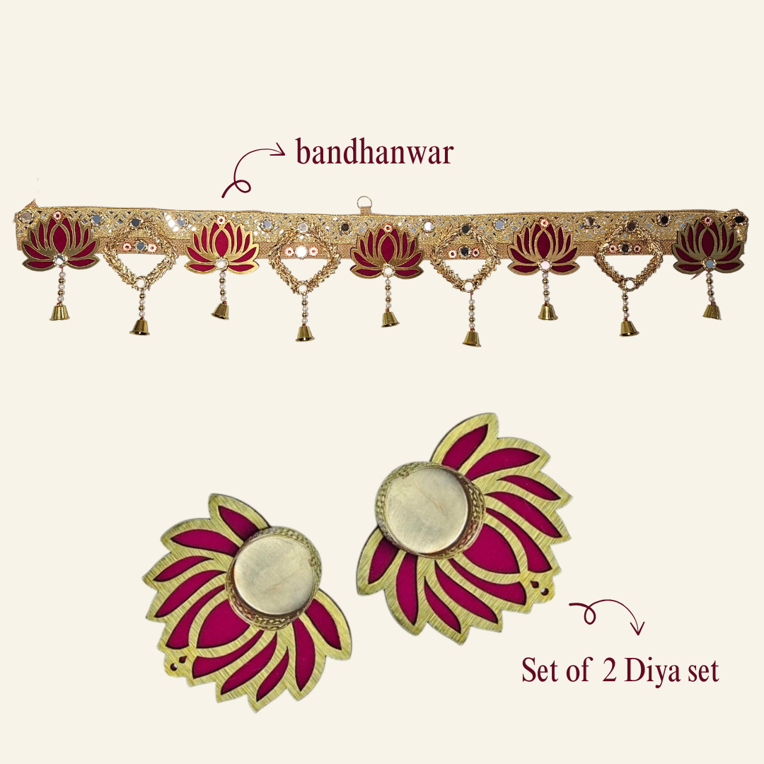 Lotus Design Decorative Toran with Matching Diya Set – Perfect for Festive & Home Décor