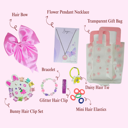 Kanjak Hamper for Girls – Hair Accessories & Jewelry Gift Set with Necklace, Clips, Bow & Gift Bag