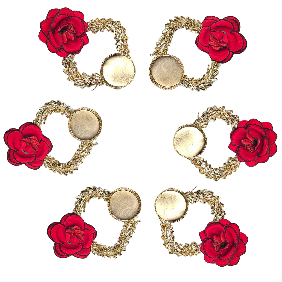 Golden Decorative Diya Set with Red Rose Design for Festive & Home Décor – Set of 2, 4, 6