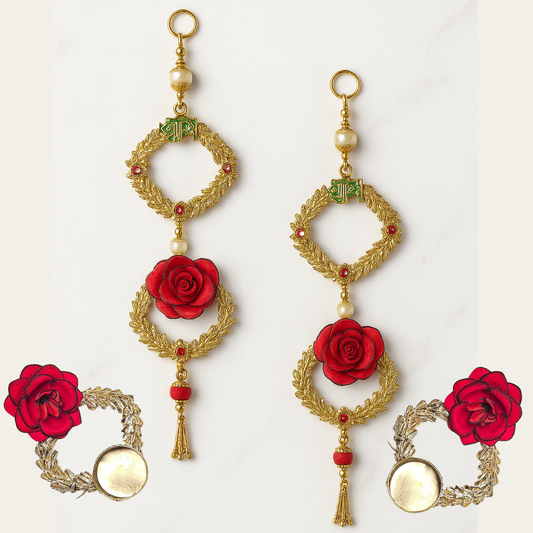 Elegant Red Rose and Gold Toran Set with Matching Rings – Festive & Wedding Decor